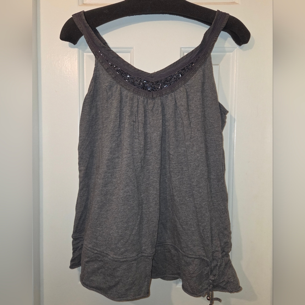 Old Navy Charcoal Tank Top with Embellished Beaded Neckline.  Size L.